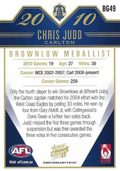 2014 Select AFL Honours Series 1 - Brownlow Gallery #BG49 Chris Judd Back